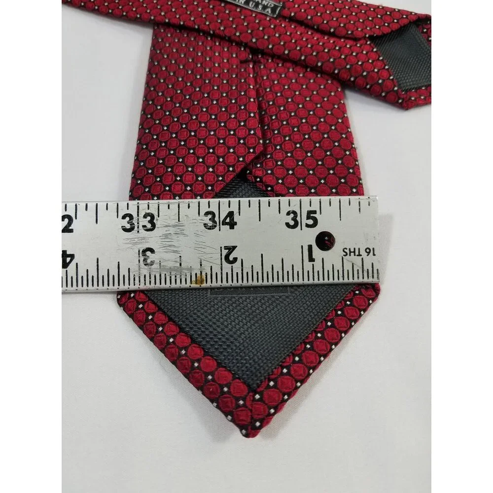 JZ Richards Mens Red Silk Tie Made In USA Geometric Circles in Squares